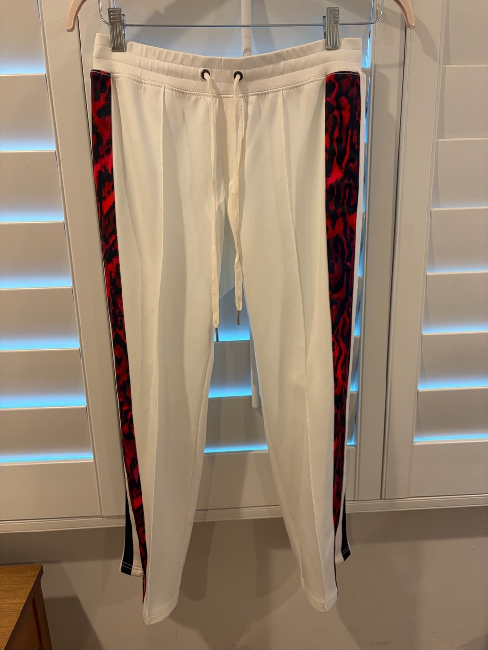 PAM & GELA White Track Pants with Red Leopard Side Stripe Size M